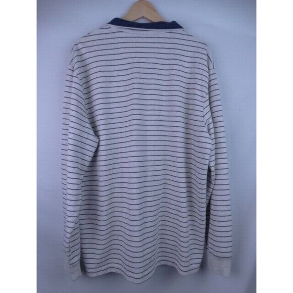 Chaps Men's Shirt Ivory Blue Striped Size XXL Heavy Long Sleeve 1/4 Zip Top - Picture 6 of 6
